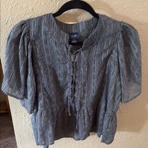 Zara Blue Smocked Tie Front Blouse